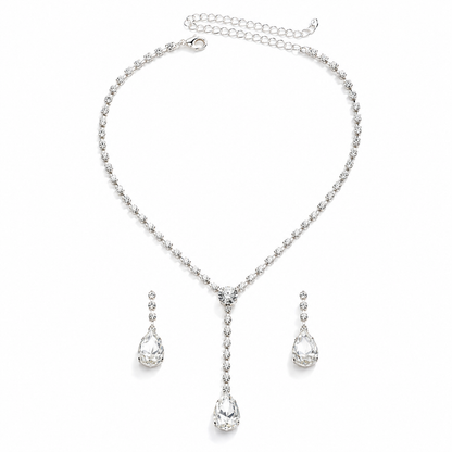 Sparkling Crystal Tear Drop Pendant Necklace and Earrings Set