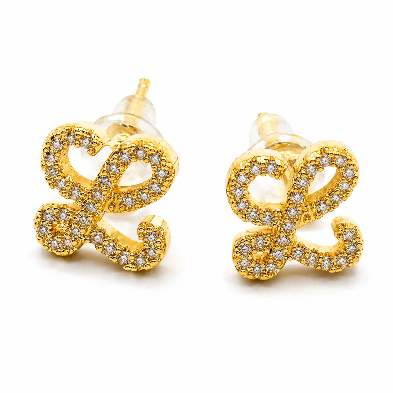 Pave Script L Studs Sterling Silver Earrings
