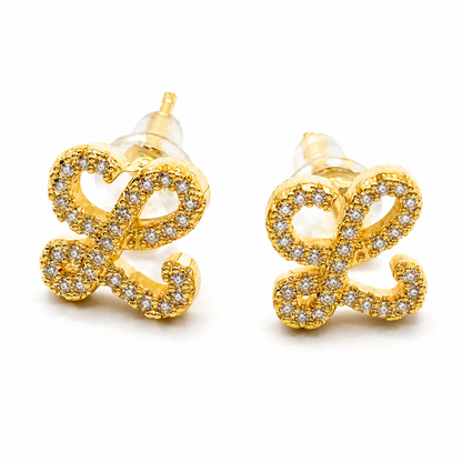 Pave Script L Studs Sterling Silver Earrings
