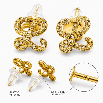 Pave Script L Studs Sterling Silver Earrings