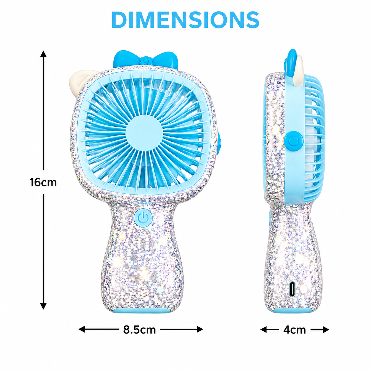 3-Speed Rechargeable Mini Fan with 6 LED Lights Sparkling Diamante Finish Portable Handheld Fan