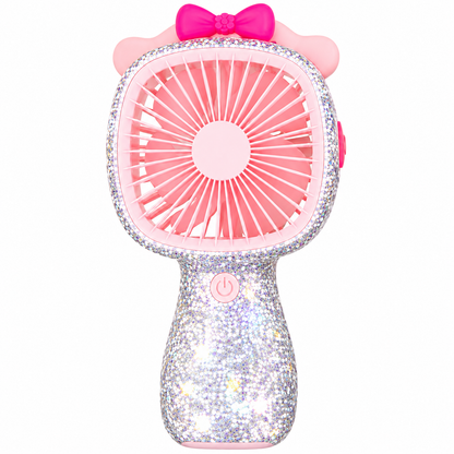 3-Speed Rechargeable Mini Fan with 6 LED Lights Sparkling Diamante Finish Portable Handheld Fan