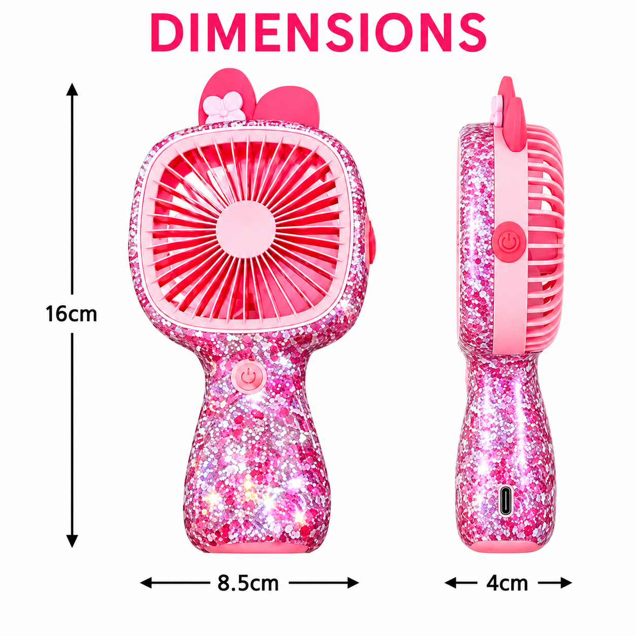 3-Speed Rechargeable Mini Fan with 6 LED Lights Sparkling Diamante Finish Portable Handheld Fan