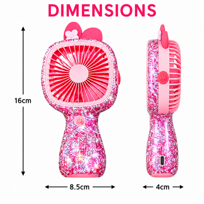 3-Speed Rechargeable Mini Fan with 6 LED Lights Sparkling Diamante Finish Portable Handheld Fan