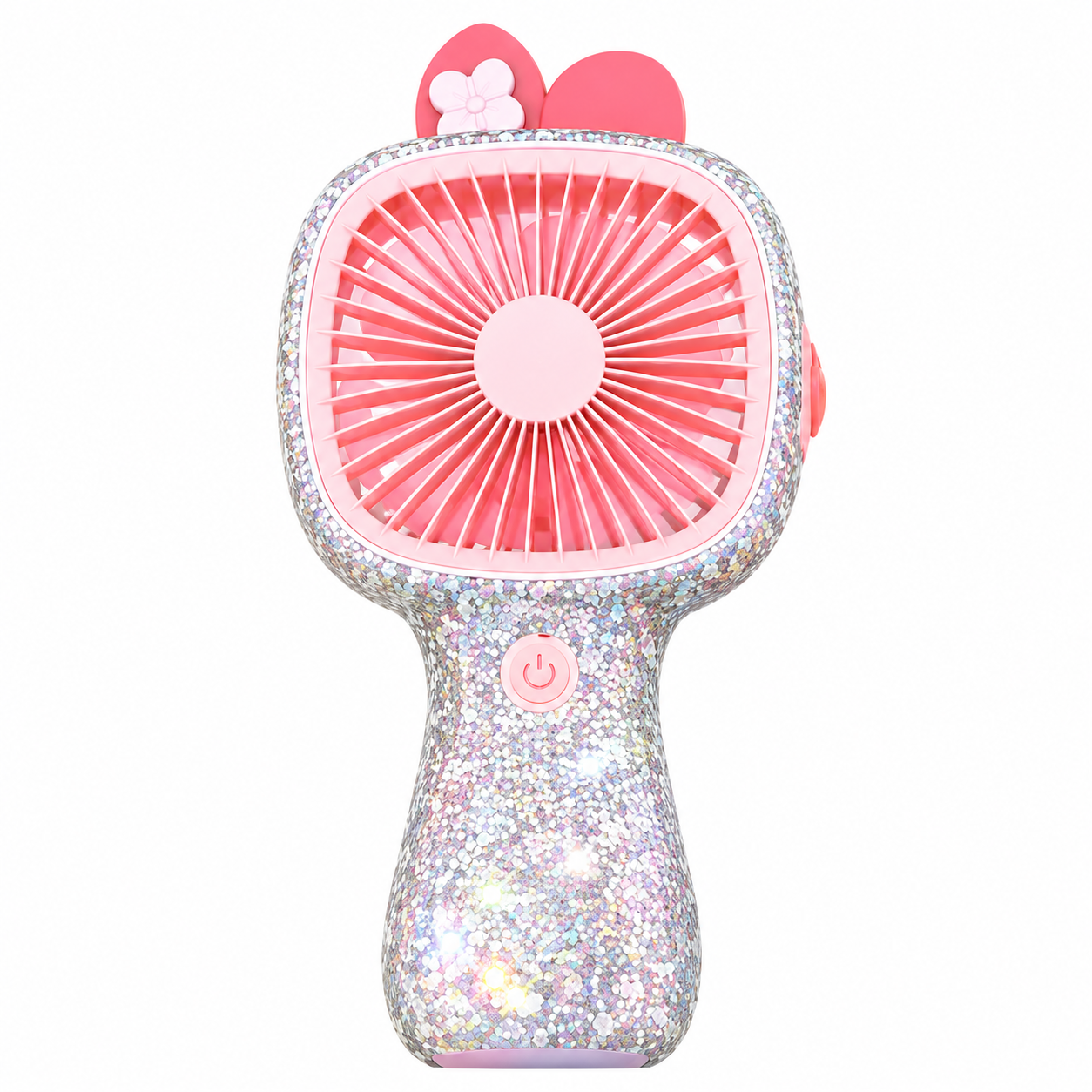 3-Speed Rechargeable Mini Fan with 6 LED Lights Sparkling Diamante Finish Portable Handheld Fan