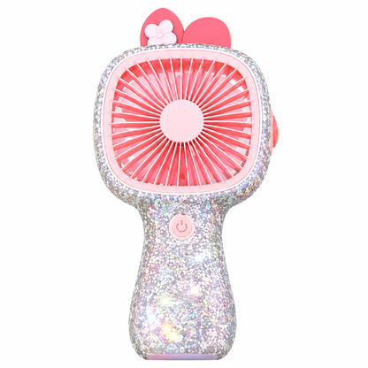 3-Speed Rechargeable Mini Fan with 6 LED Lights Sparkling Diamante Finish Portable Handheld Fan
