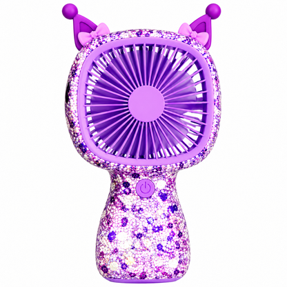 3-Speed Rechargeable Mini Fan with 6 LED Lights Sparkling Diamante Finish Portable Handheld Fan