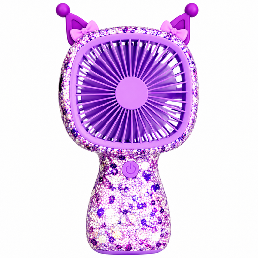 3-Speed Rechargeable Mini Fan with 6 LED Lights Sparkling Diamante Finish Portable Handheld Fan