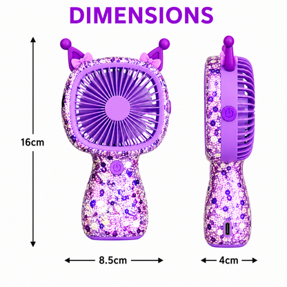 3-Speed Rechargeable Mini Fan with 6 LED Lights Sparkling Diamante Finish Portable Handheld Fan