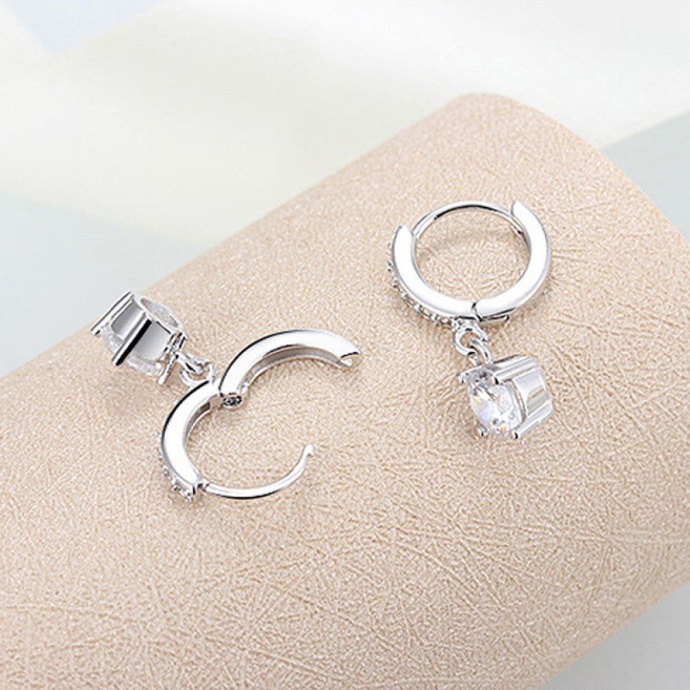 2 In One Round Cut Solitaire Engagement Rings Stacking Band & Drop Earrings Set Jewellery Set