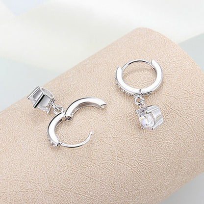2 In One Round Cut Solitaire Engagement Rings Stacking Band & Drop Earrings Set Jewellery Set