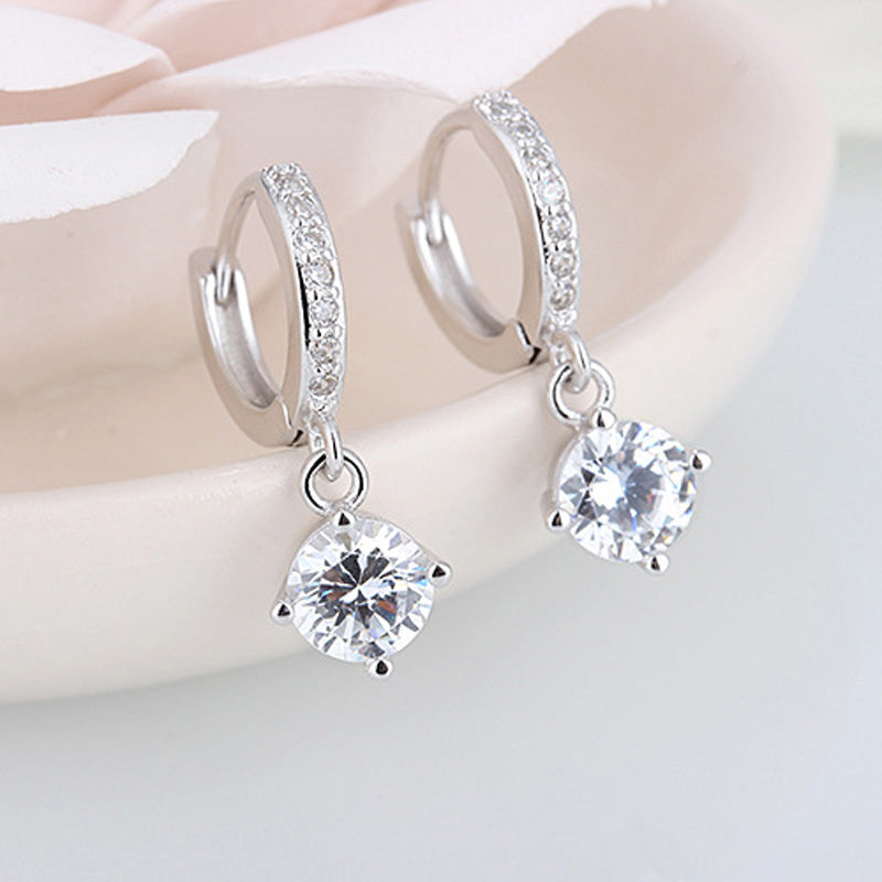 2 In One Round Cut Solitaire Engagement Rings Stacking Band & Drop Earrings Set Jewellery Set