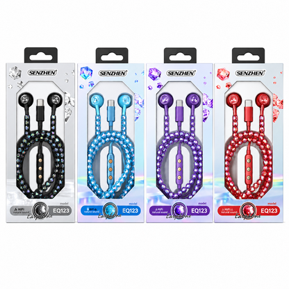 Beads Effect Luxury In-Ear Headphones For Sports Running Gym Travel Built-In Mic
