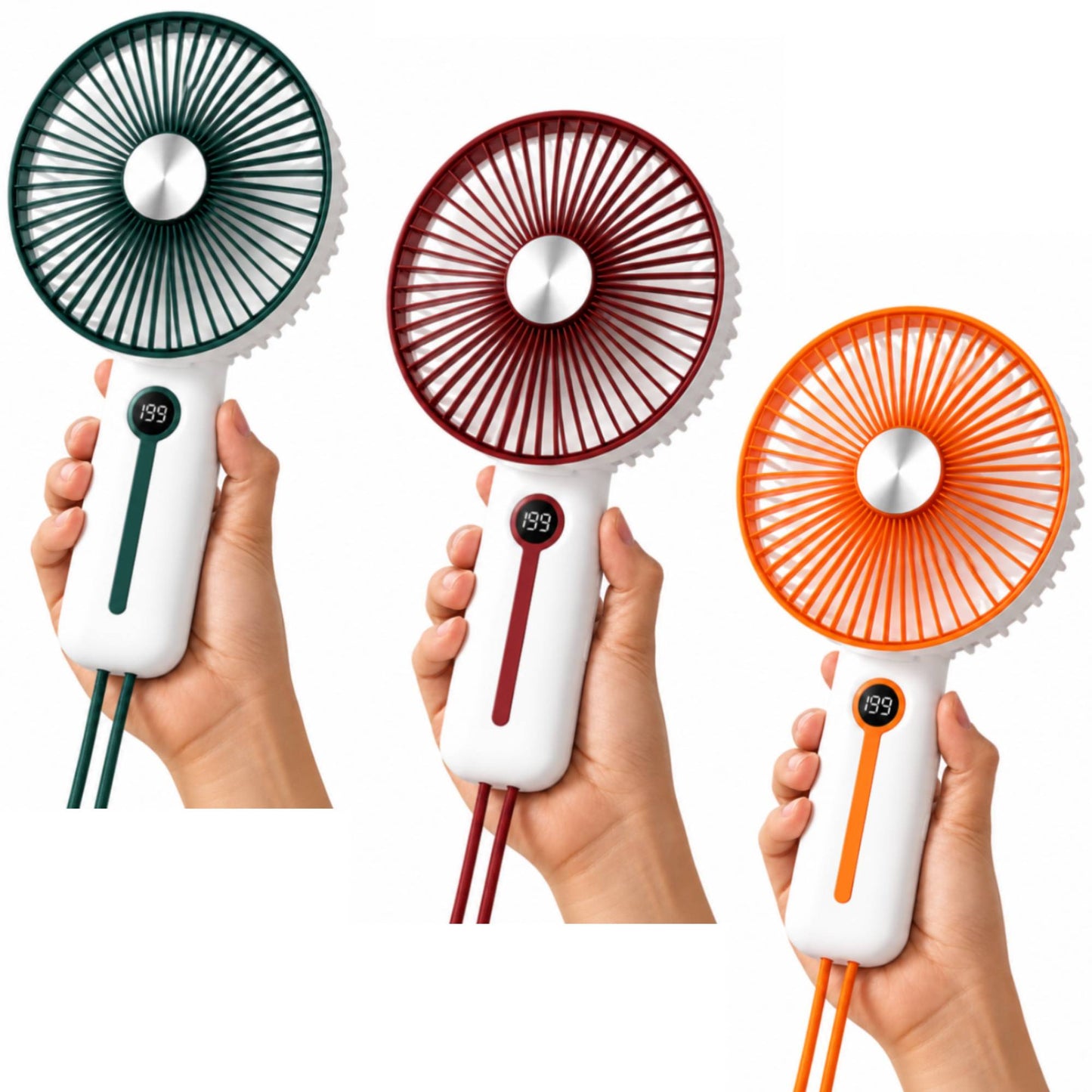 Rechargeable 6" Handheld Fan with LED Display 2400mAh USB Fan, 5 Speed Foldable Personal Cooling Fan with Lanyard