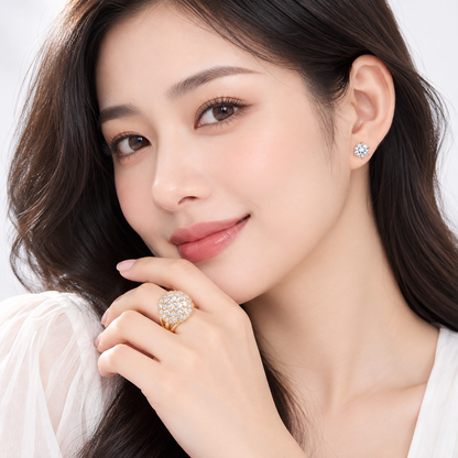 Cluster Crystal Ring & Solitaire Stud Earrings Set