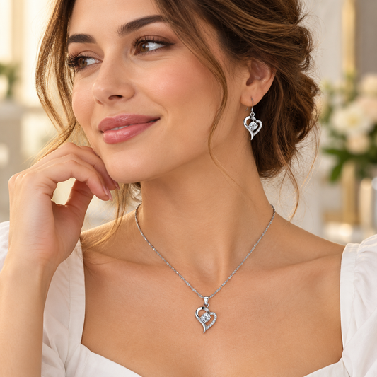 Sterling Silver Eternal Hearts Pendant Necklace & Earrings Set