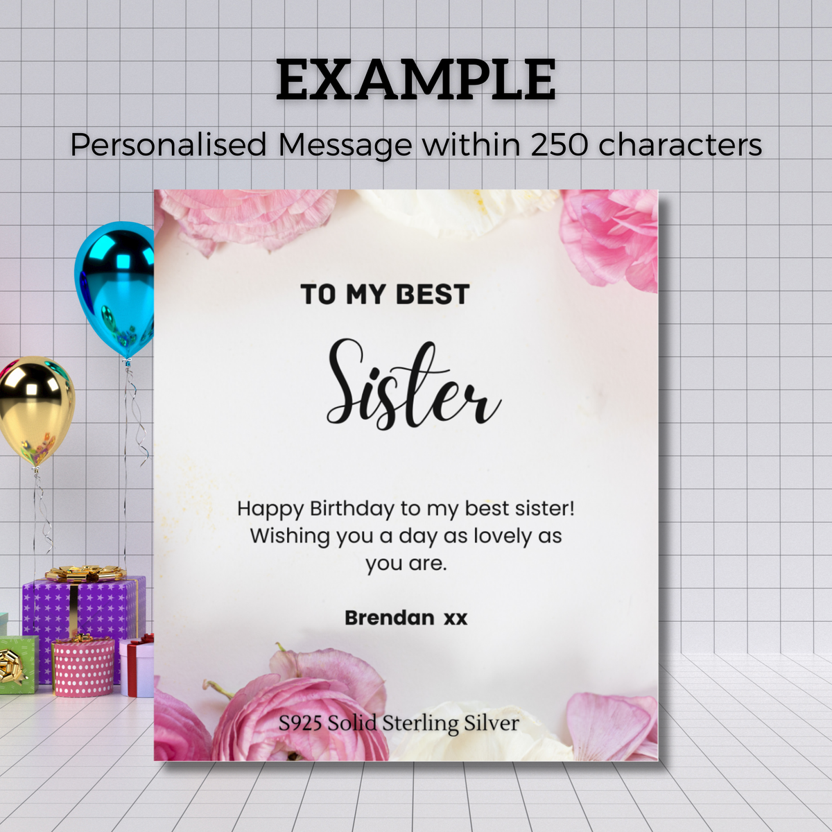 S925 Sterling Silver Jewellery Set with Personalised Message Write Your Own