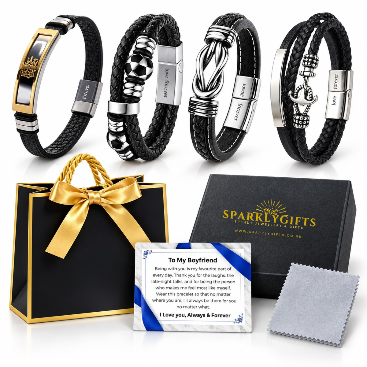 Stainless Steel Leather Bracelet Engraved for Boyfriend Valentine's Day
