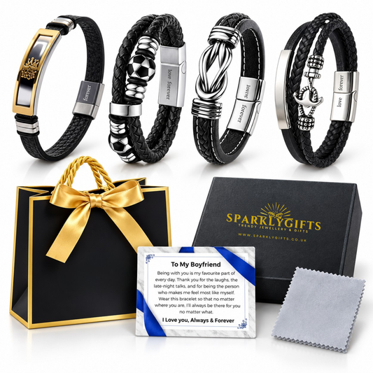 Stainless Steel Leather Bracelet Engraved for Boyfriend Valentine's Day