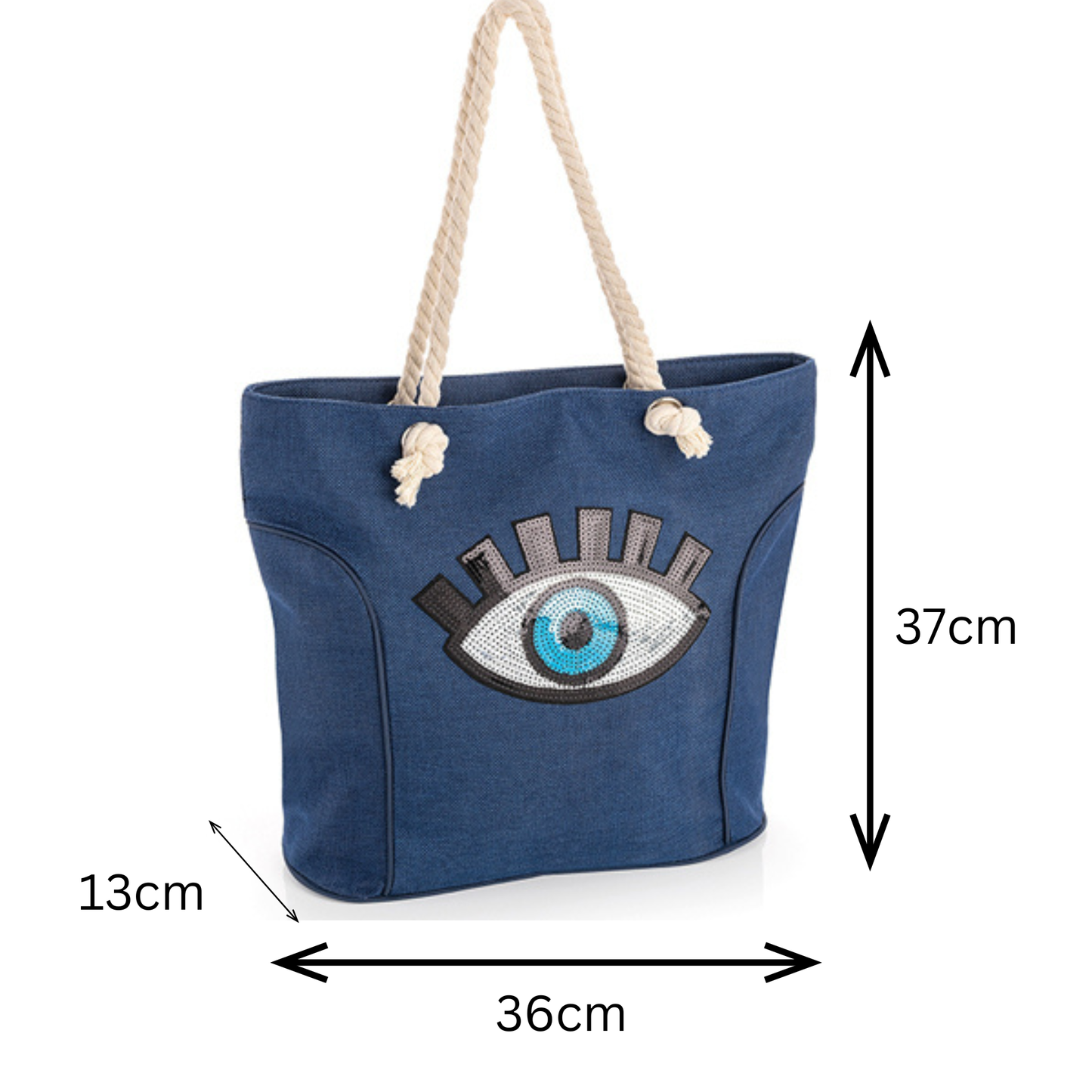 Premium Blue Canvas Tote Zip Bag with Eye Motif – Stylish Everyday Shoulder Bag