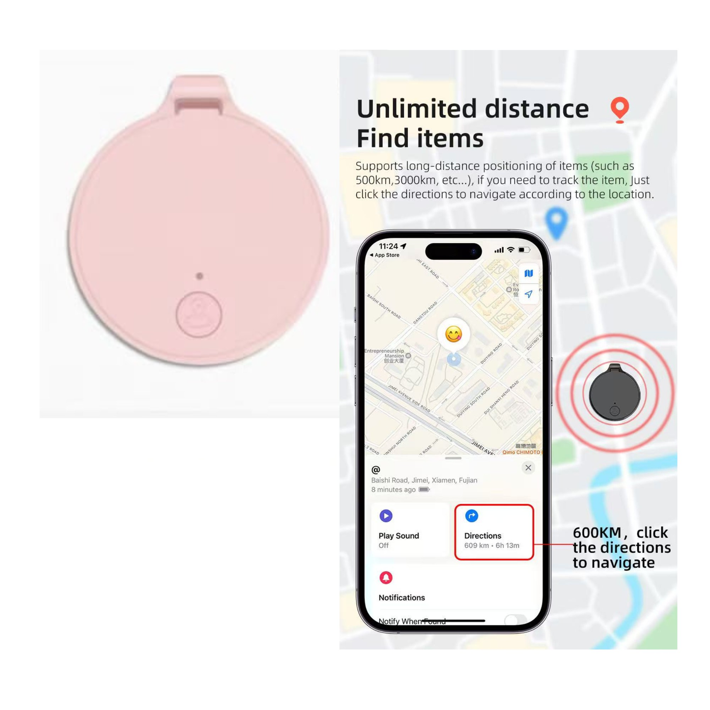 Global Positioning Bluetooth Tracker, Keys Finder, Item Locator for Pets, Bags and More, Compatible with Apple Find My (iOS)