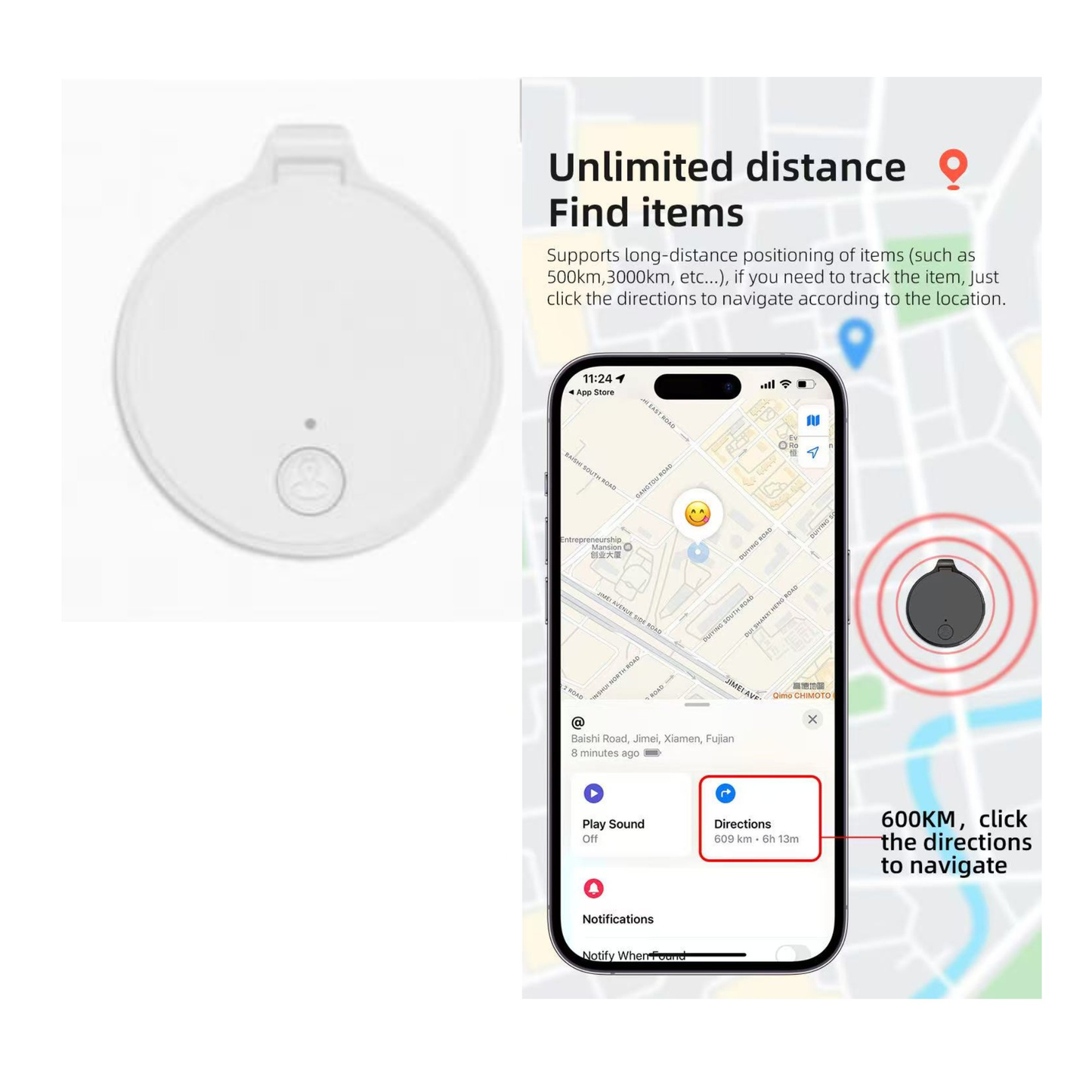 Global Positioning Bluetooth Tracker, Keys Finder, Item Locator for Pets, Bags and More, Compatible with Apple Find My (iOS)