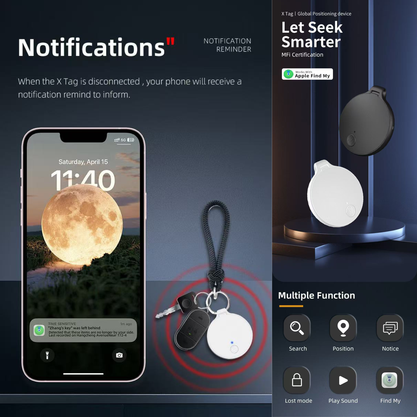 Global Positioning Bluetooth Tracker, Keys Finder, Item Locator for Pets, Bags and More, Compatible with Apple Find My (iOS)