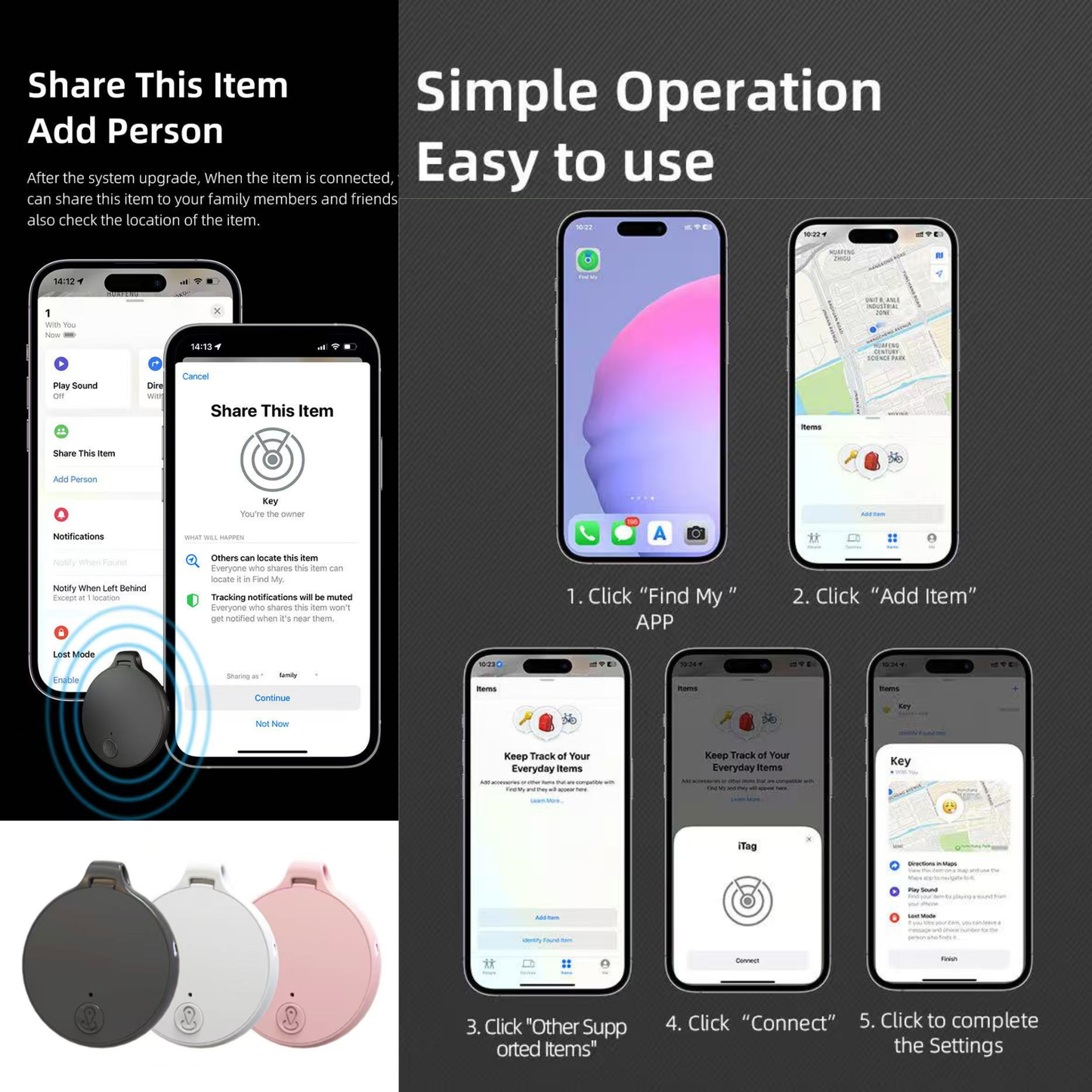 Global Positioning Bluetooth Tracker, Keys Finder, Item Locator for Pets, Bags and More, Compatible with Apple Find My (iOS)