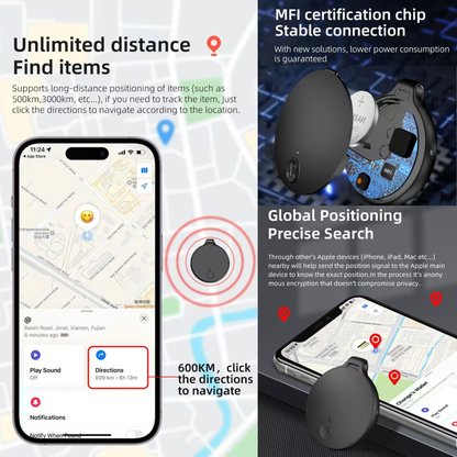 Global Positioning Bluetooth Tracker, Keys Finder, Item Locator for Pets, Bags and More, Compatible with Apple Find My (iOS)