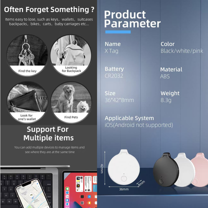 Global Positioning Bluetooth Tracker, Keys Finder, Item Locator for Pets, Bags and More, Compatible with Apple Find My (iOS)