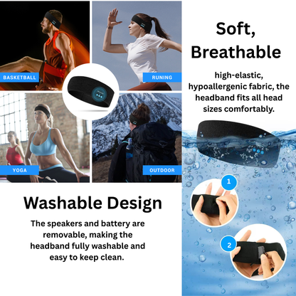 Adjustable Sport Bluetooth Headband Waterproof Headphones Wireless Sleep, Relaxation, Travel & Insomnia Relief