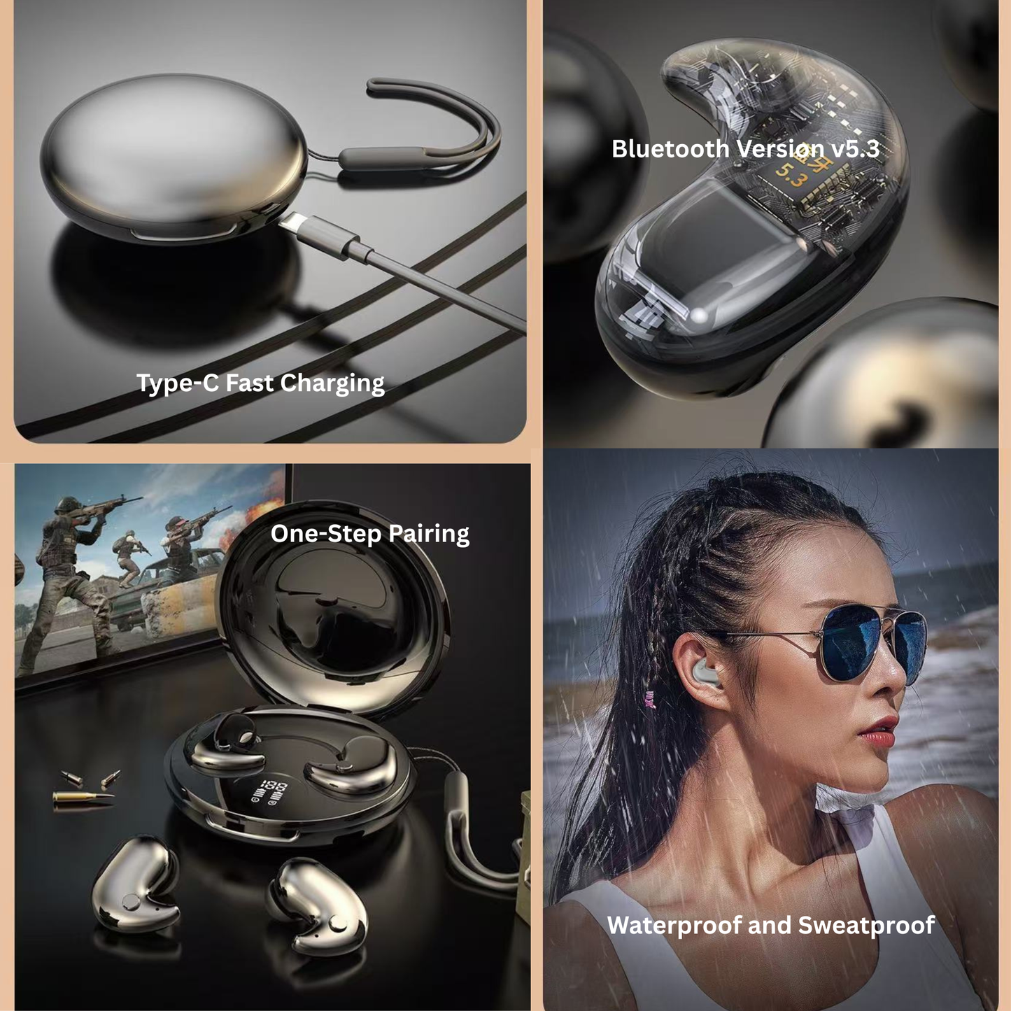 Mini Wireless Sleep Earbuds – Bluetooth 5.3, In-Ear Noise-Cancelling with Mic, 24H Playtime, Waterproof, LED Display, Touch Control, USB-C Charging