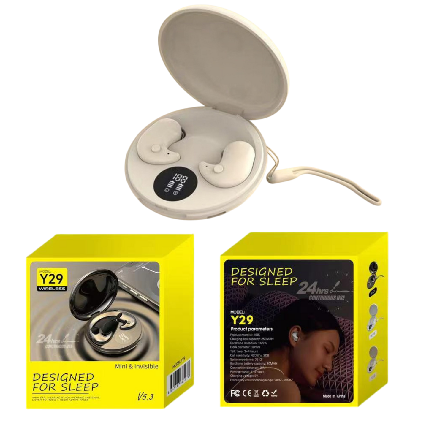Mini Wireless Sleep Earbuds – Bluetooth 5.3, In-Ear Noise-Cancelling with Mic, 24H Playtime, Waterproof, LED Display, Touch Control, USB-C Charging