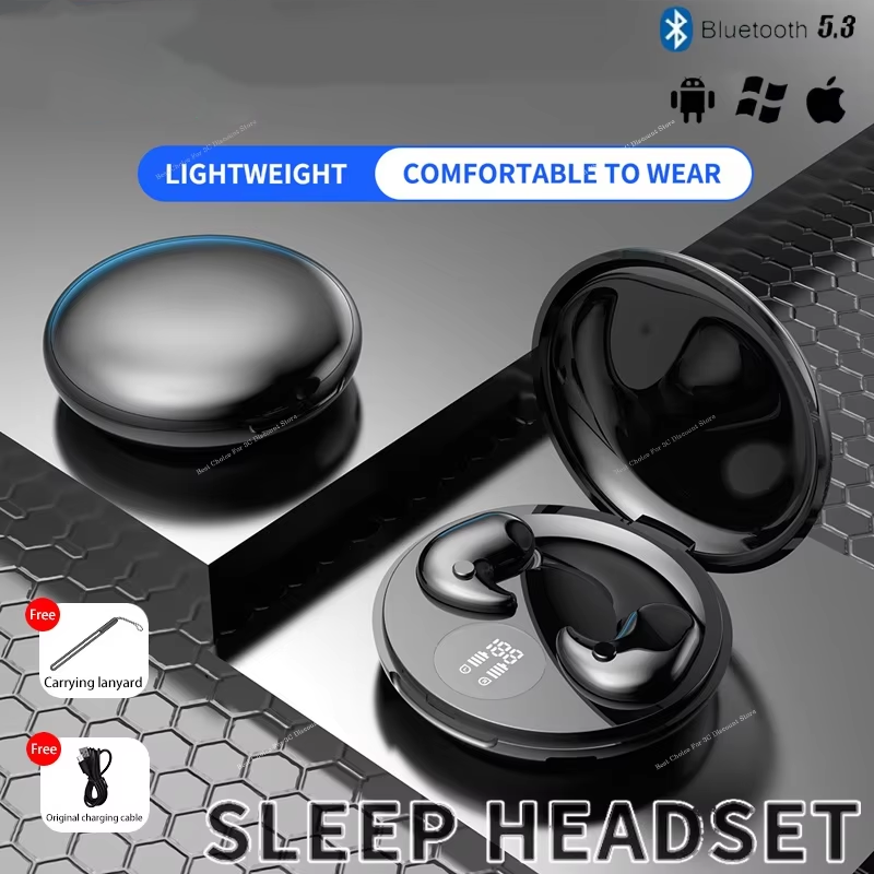 Mini Wireless Sleep Earbuds – Bluetooth 5.3, In-Ear Noise-Cancelling with Mic, 24H Playtime, Waterproof, LED Display, Touch Control, USB-C Charging