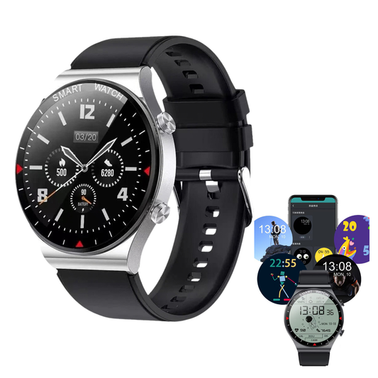 All-in-One Smartwatch with Bluetooth Calls – Fitness, Heart Rate, Sleep & SpO₂ Tracker, Waterproof Round Smart Watch for iPhone & Android (Black)