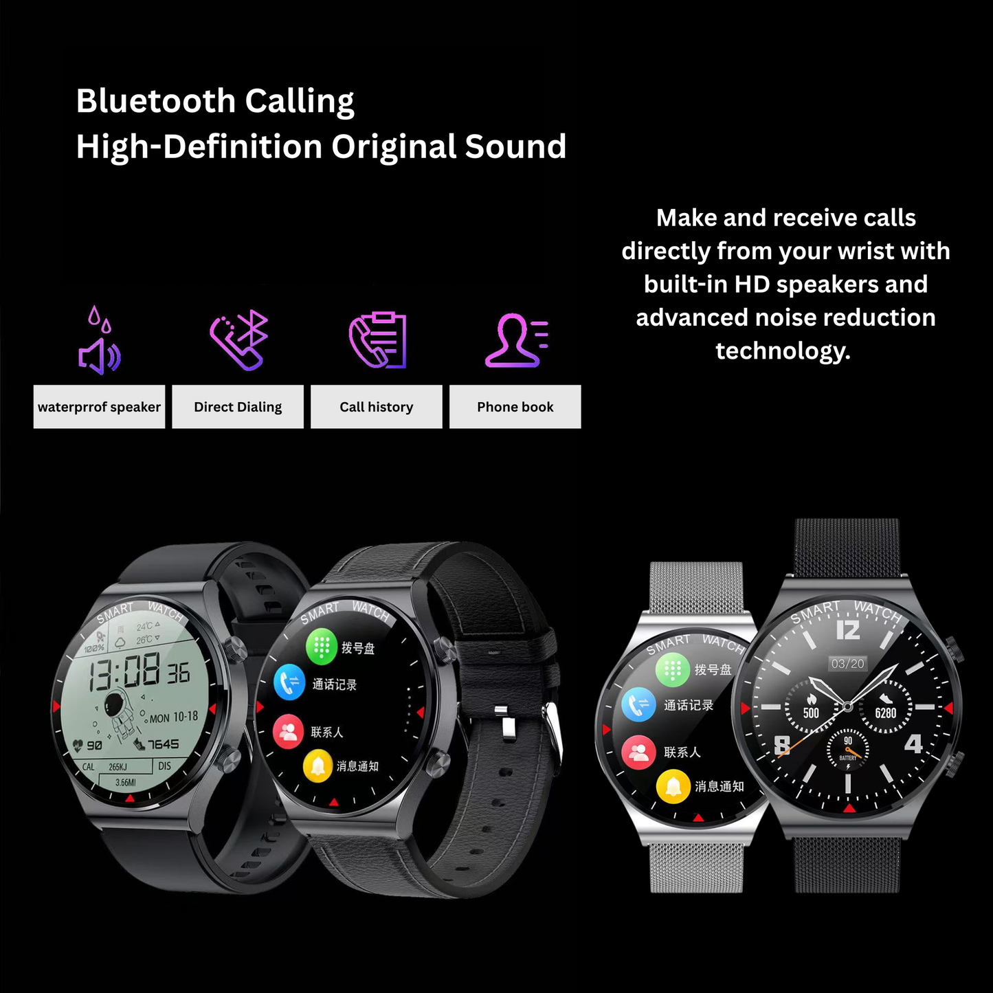 All-in-One Smartwatch with Bluetooth Calls – Fitness, Heart Rate, Sleep & SpO₂ Tracker, Waterproof Round Smart Watch for iPhone & Android (Black)