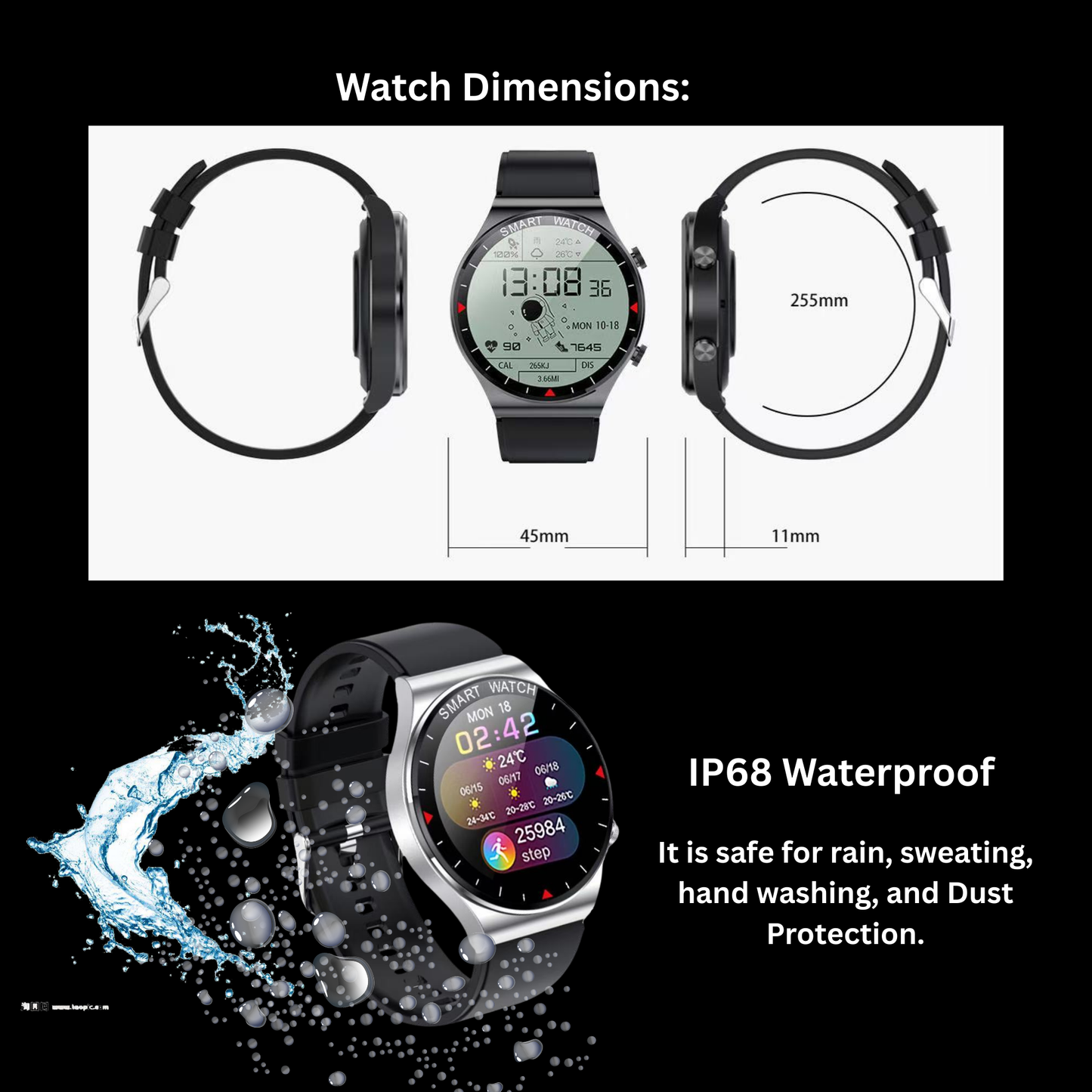 All-in-One Smartwatch with Bluetooth Calls – Fitness, Heart Rate, Sleep & SpO₂ Tracker, Waterproof Round Smart Watch for iPhone & Android (Black)