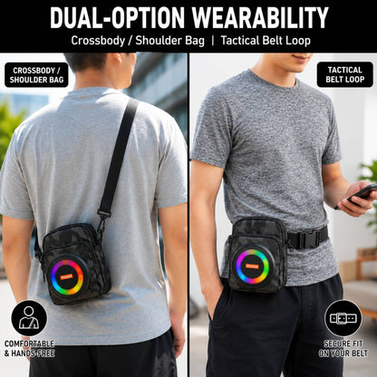 Portable Bluetooth Speaker Crossbody Bag with RGB Lights, Power Bank, FM Radio & USB/TF Player