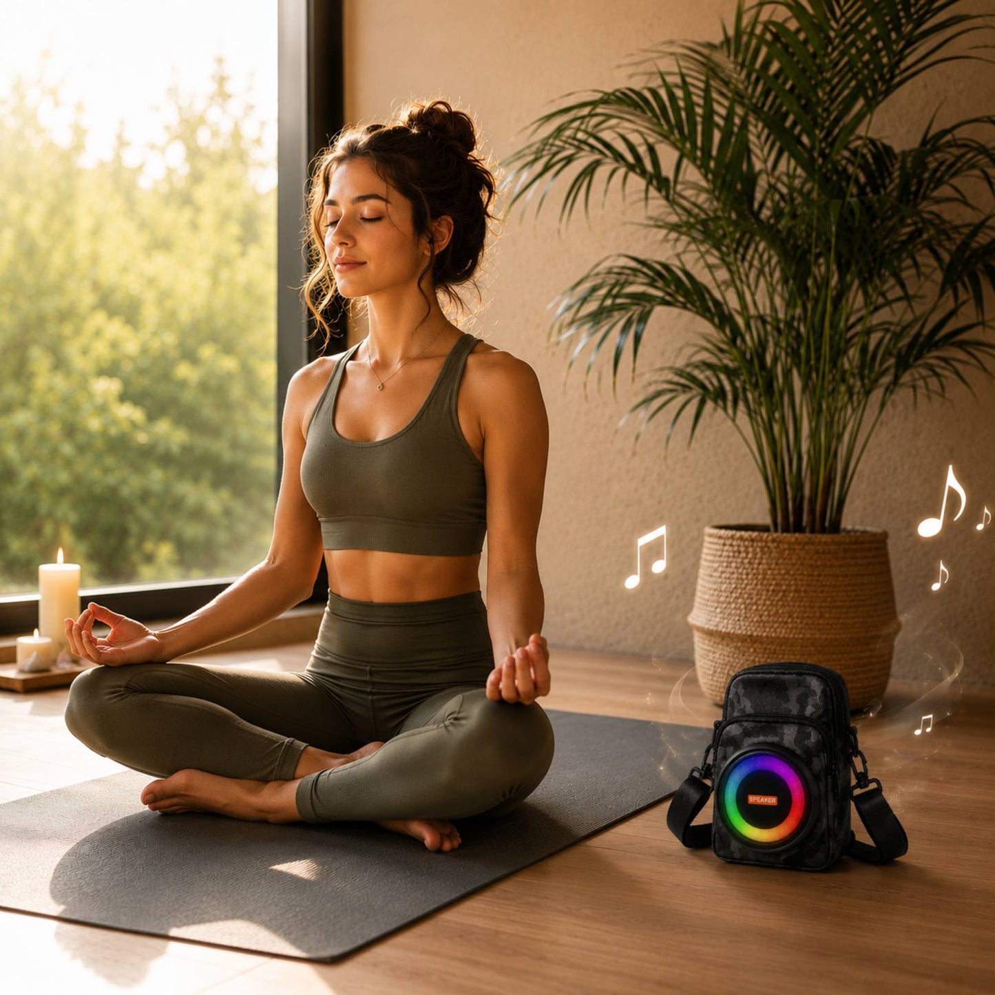 Portable Bluetooth Speaker Crossbody Bag with RGB Lights, Power Bank, FM Radio & USB/TF Player