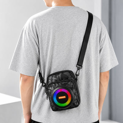 Portable Bluetooth Speaker Crossbody Bag with RGB Lights, Power Bank, FM Radio & USB/TF Player