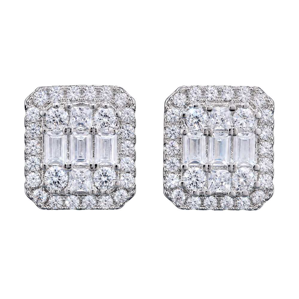 Crystal Filled Square Zircon Stud Earrings