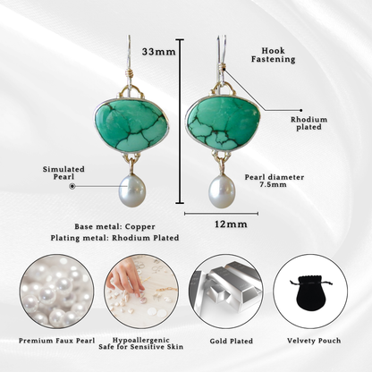 Retro Imitation green Jade gemstone Pearl Epoxy drop Earrings