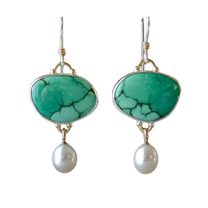 Retro Imitation green Jade gemstone Pearl Epoxy drop Earrings