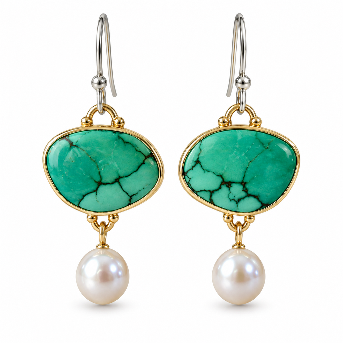 Retro Imitation green Jade gemstone Pearl Epoxy drop Earrings