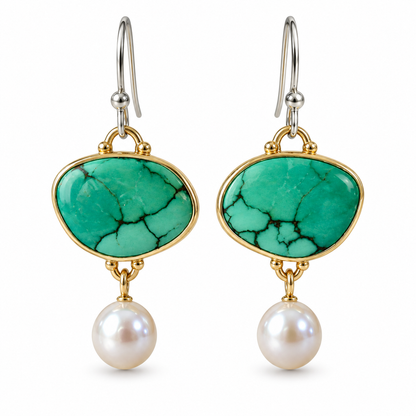 Retro Imitation green Jade gemstone Pearl Epoxy drop Earrings