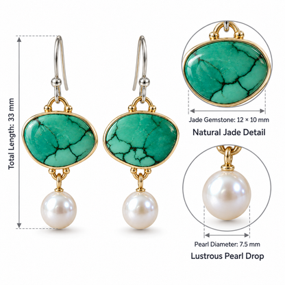 Retro Imitation green Jade gemstone Pearl Epoxy drop Earrings