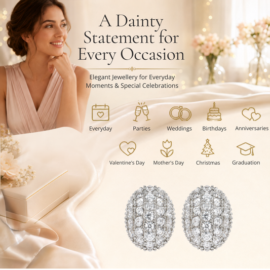 Sterling Silver S925 Post Oval Shaped Crystal Filled Earrings