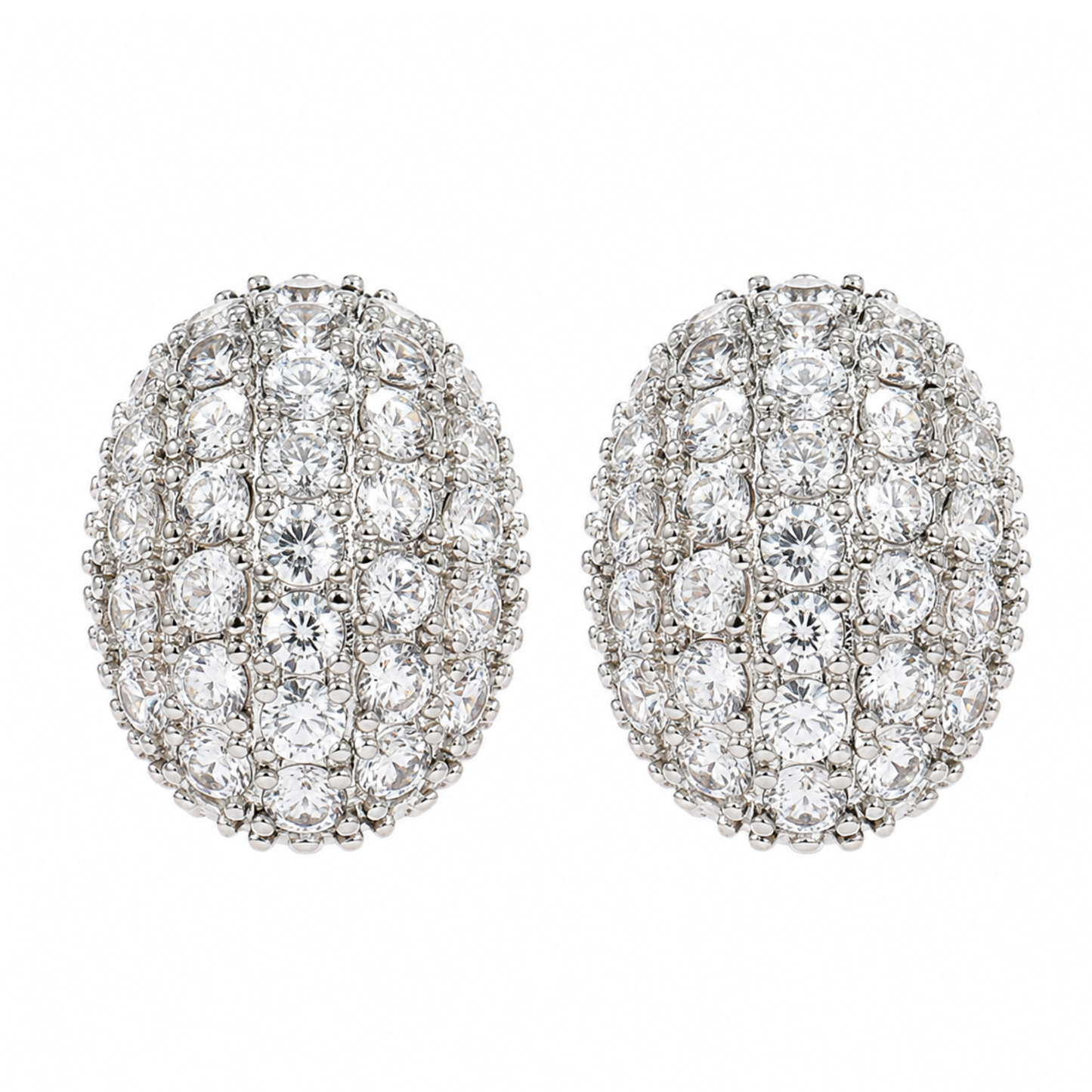 Sterling Silver S925 Post Oval Shaped Crystal Filled Earrings