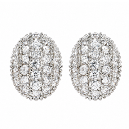 Sterling Silver S925 Post Oval Shaped Crystal Filled Earrings