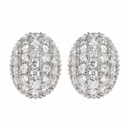 Sterling Silver S925 Post Oval Shaped Crystal Filled Earrings